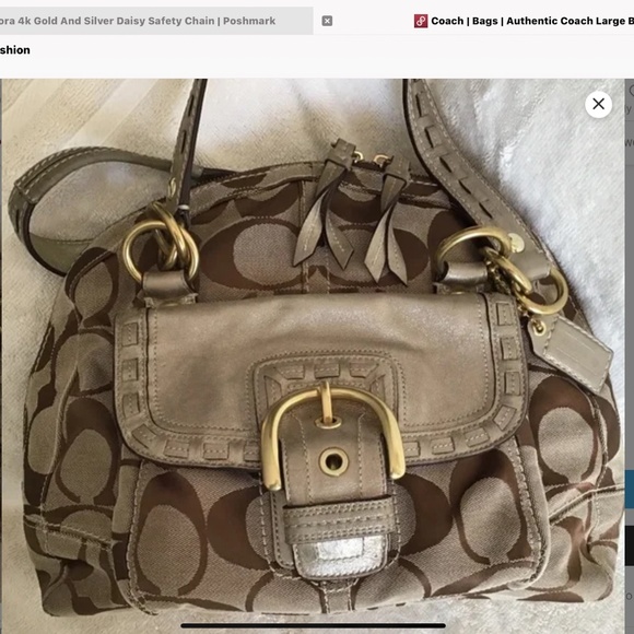 Vintage Coach monogram large bag with gold leather accents - Picture 2 of 14